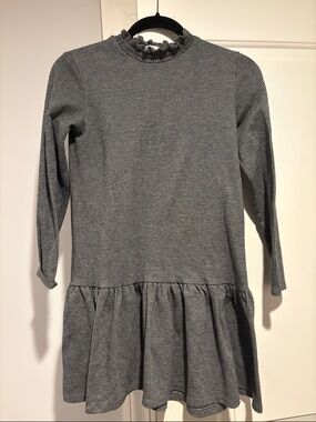 Mango Girls Gray Ruffle-Neck Long Sleeve Drop-Waist Dress